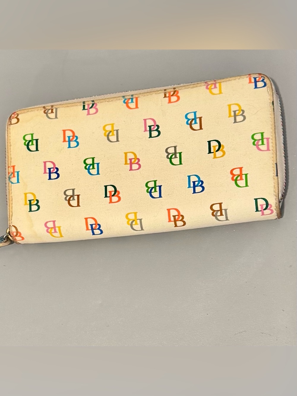 Vintage Dooney & Bourke Monogram Zip Around Wallet with Multi-color D&B Monogram